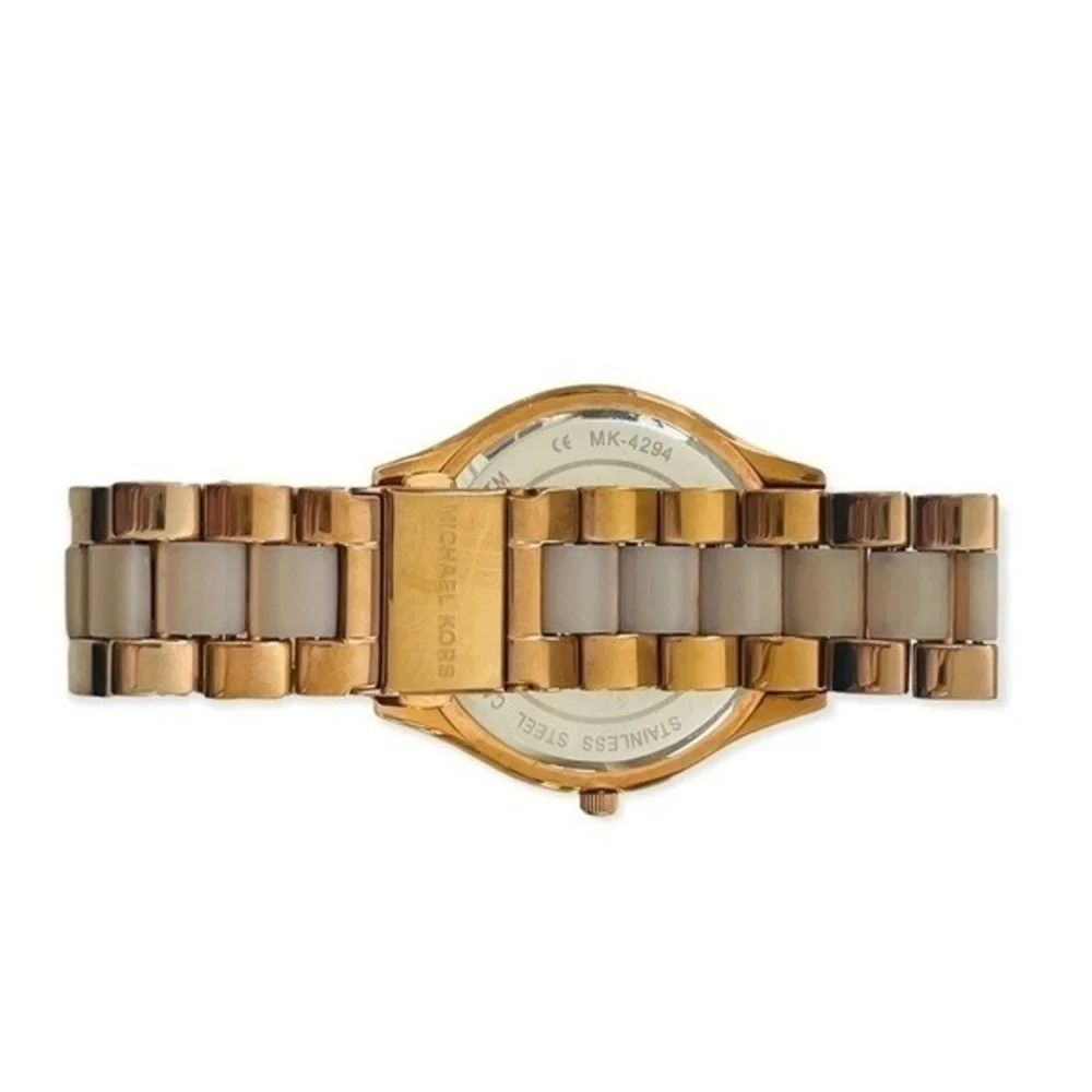 MICHAEL KORS Slim Runway Women's Watch Rose Gold Stainless Steel Colorblock Band - Picture 4 of 6